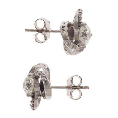 Pair of Diamond, 14k White Gold Earrings