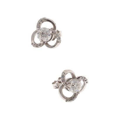 Pair of Diamond, 14k White Gold Earrings