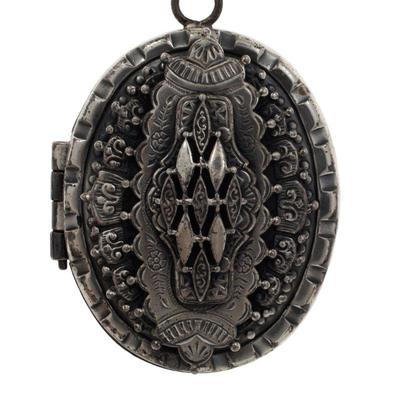 Victorian Sterling Locket with Silver-Tone Book Link Chain