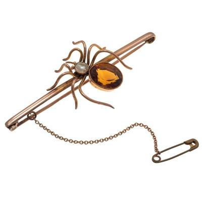 Citrine, Split Pearl, 9k Rose Gold Spider Pin, Saunders and Shepherd