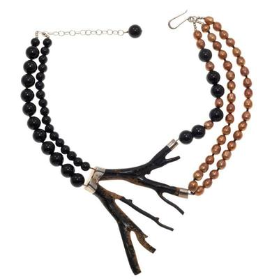 Bill Harris, Piedras San Miguel, Coral, Onyx, Freshwater Cultured Pearl Necklace