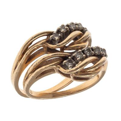Pair of Diamond, 14k Yellow Gold Rings