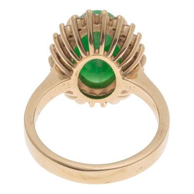 Jade, Diamond, 14k Yellow Gold Ring
