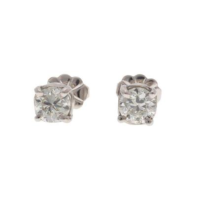 Pair of Diamond, Platinum Earrings