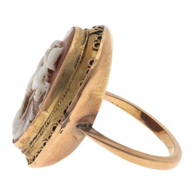 Victorian Equestrian-Themed Shell Cameo, 14k Ring