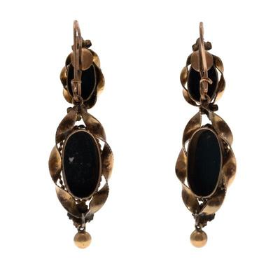 Pair of Victorian Bloodstone, Goldstone Glass, Gold-Filled Earrings
