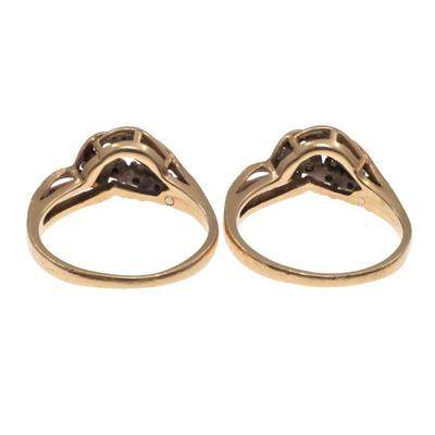 Pair of Diamond, 14k Yellow Gold Rings