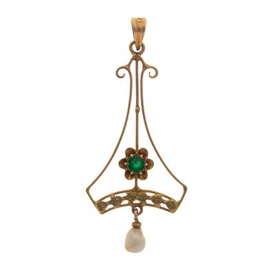 Edwardian Pearl, Glass, 14k Lavalier