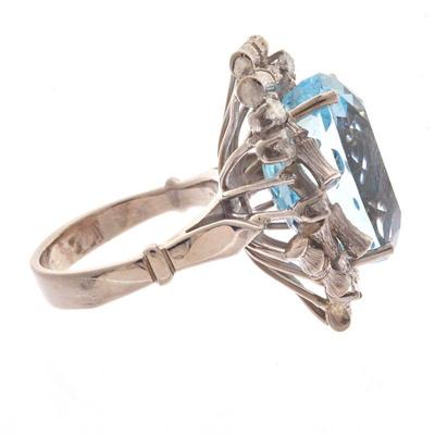 Aquamarine, Diamond, Palladium Ring