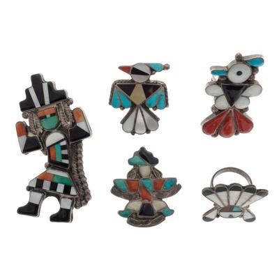 Collection of Inlaid Multi-Stone, Sterling Silver Zuni Jewelry
