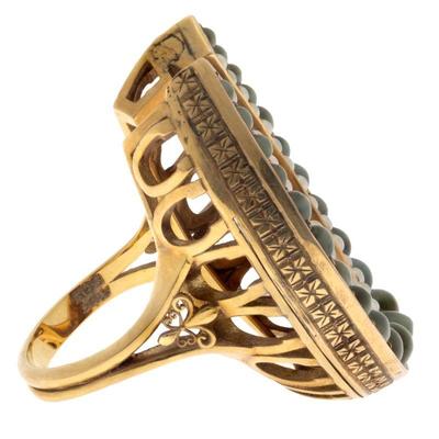 Cat's Eye Chrysoberyl, Seed Pearl, 14k Horseshoe Ring