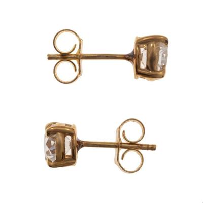 Pair of Diamond, 14k Yellow Gold Earrings