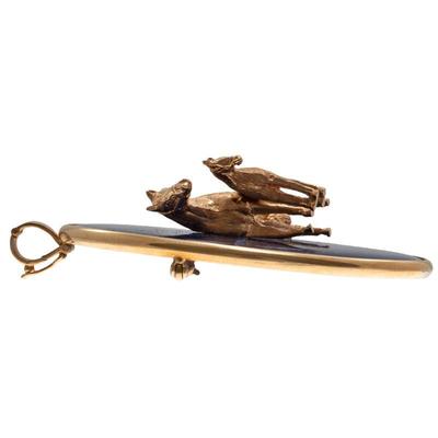 Lapis Lazuli, 14k Yellow Gold Horse-Themed Pin Pendant