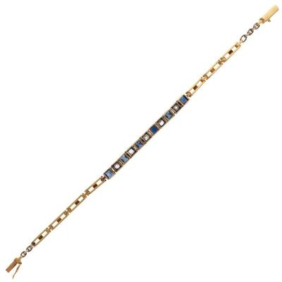 Art Deco Diamond, Sapphire, 18k, Silver Bracelet