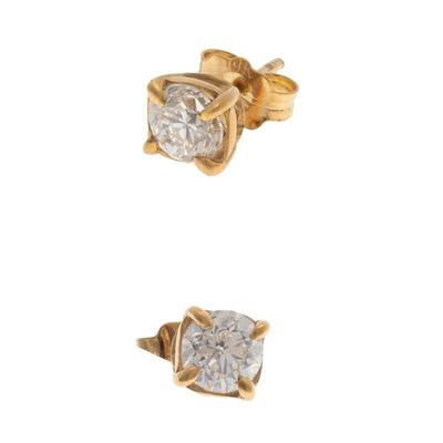 Pair of Diamond, 14k Yellow Gold Earrings