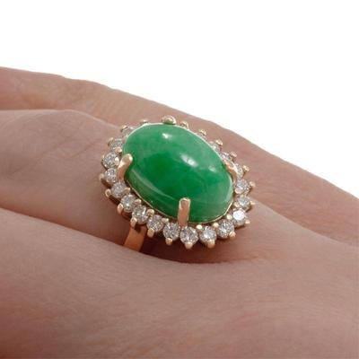 Jade, Diamond, 14k Yellow Gold Ring