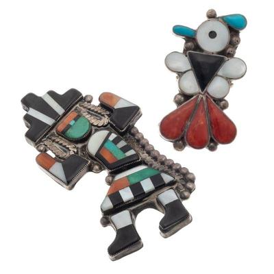 Collection of Inlaid Multi-Stone, Sterling Silver Zuni Jewelry