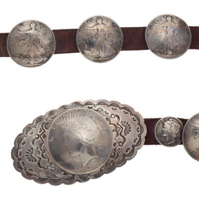 US Silver Liberty Coin, Leather Concha Belt, Greg Smith, Taos Pueblo