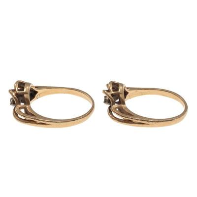 Pair of Diamond, 14k Yellow Gold Rings