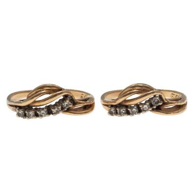 Pair of Diamond, 14k Yellow Gold Rings