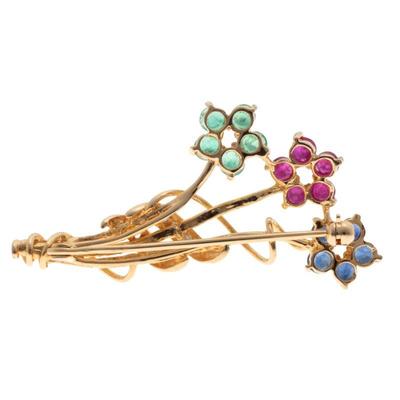Diamond, Emerald, Ruby, Sapphire, 14k Yellow Gold Pin