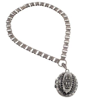 Victorian Sterling Locket with Silver-Tone Book Link Chain