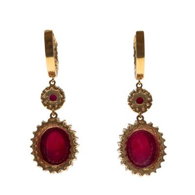 Pair of Ruby, Diamond, 14k Yellow Gold Earrings