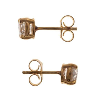 Pair of Diamond, 14k Yellow Gold Earrings