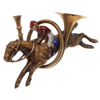 Victorian Enamel, 14k Yellow Gold Hunting Pin