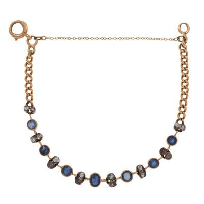 Antique French Diamond, Sapphire, 18k, Silver Bracelet