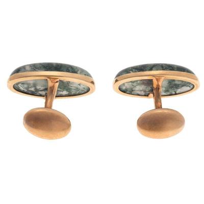 Pair of Moss Agate, 10k Rose Gold Cufflinks