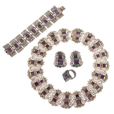 Matilde Poulat Amethyst, Turquoise, Sterling Silver Parure