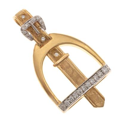 Diamond, 14k Yellow and White Gold Stirrup Pendant