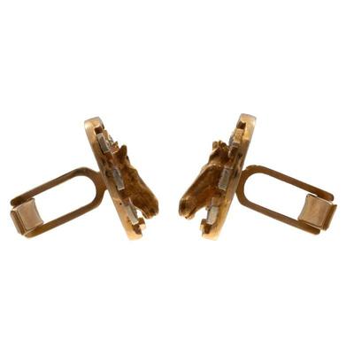 Pair of Diamond, 14k Yellow Gold Equestrian-Themed Cufflinks