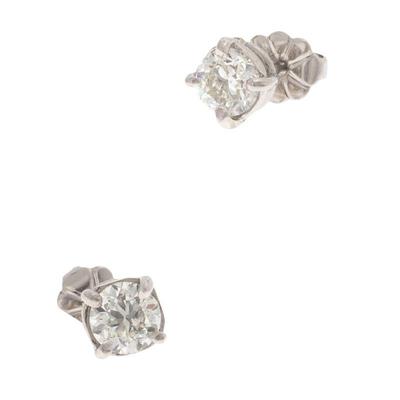 Pair of Diamond, Platinum Earrings