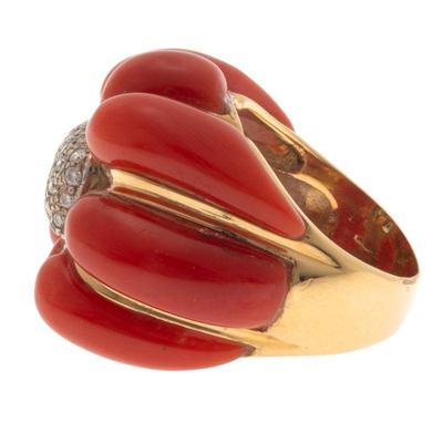 Retro Coral, Diamond, 14k Yellow Gold Ring