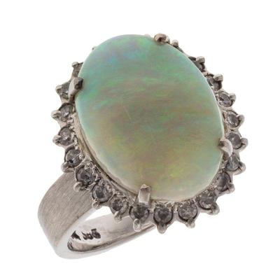 Opal, Diamond, 14k White Gold Ring