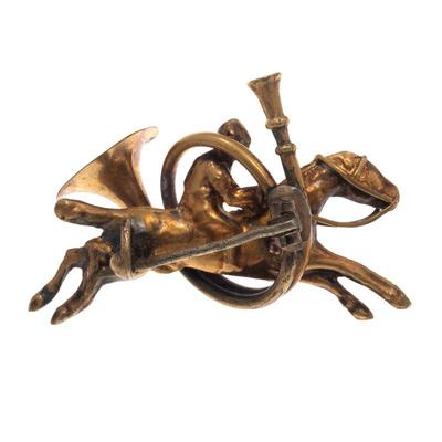 Victorian Enamel, 14k Yellow Gold Hunting Pin