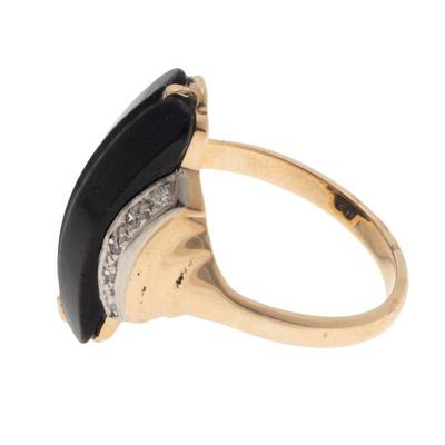 Art Deco Onyx, Diamond, 14k Yellow Gold Ring