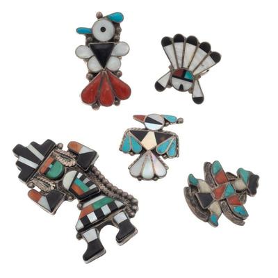 Collection of Inlaid Multi-Stone, Sterling Silver Zuni Jewelry