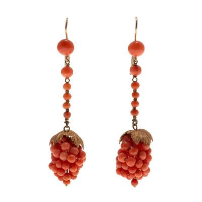 Pair of Coral, 14k Yellow Gold Earrings