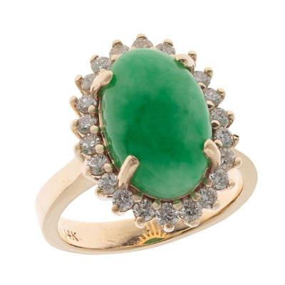 Jade, Diamond, 14k Yellow Gold Ring