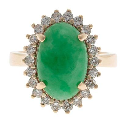 Jade, Diamond, 14k Yellow Gold Ring