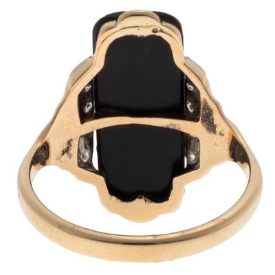 Art Deco Onyx, Diamond, 14k Yellow Gold Ring