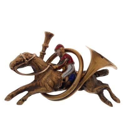 Victorian Enamel, 14k Yellow Gold Hunting Pin