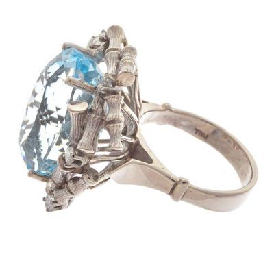 Aquamarine, Diamond, Palladium Ring