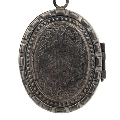 Victorian Sterling Locket with Silver-Tone Book Link Chain