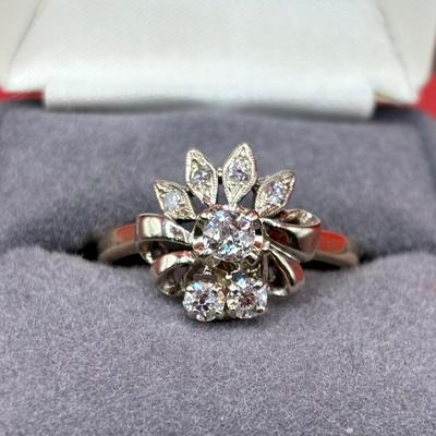 Antique 14K Gold Diamond Cluster Ring – Size 10.5