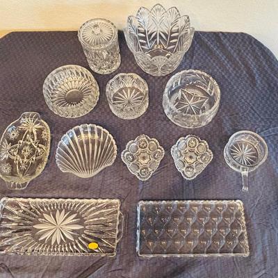 Vintage Clear Pressed and Cut Glass Serving Pieces – Set Of 12