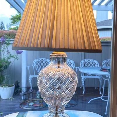 Vintage Cut Crystal Table Lamp with Brass Base – Elegant Diamond Pattern